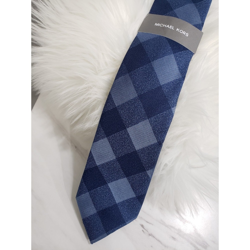 NEW Michael Kors Navy Blue Checkered Tie‎ Men's Checker Necktie Dark Navy